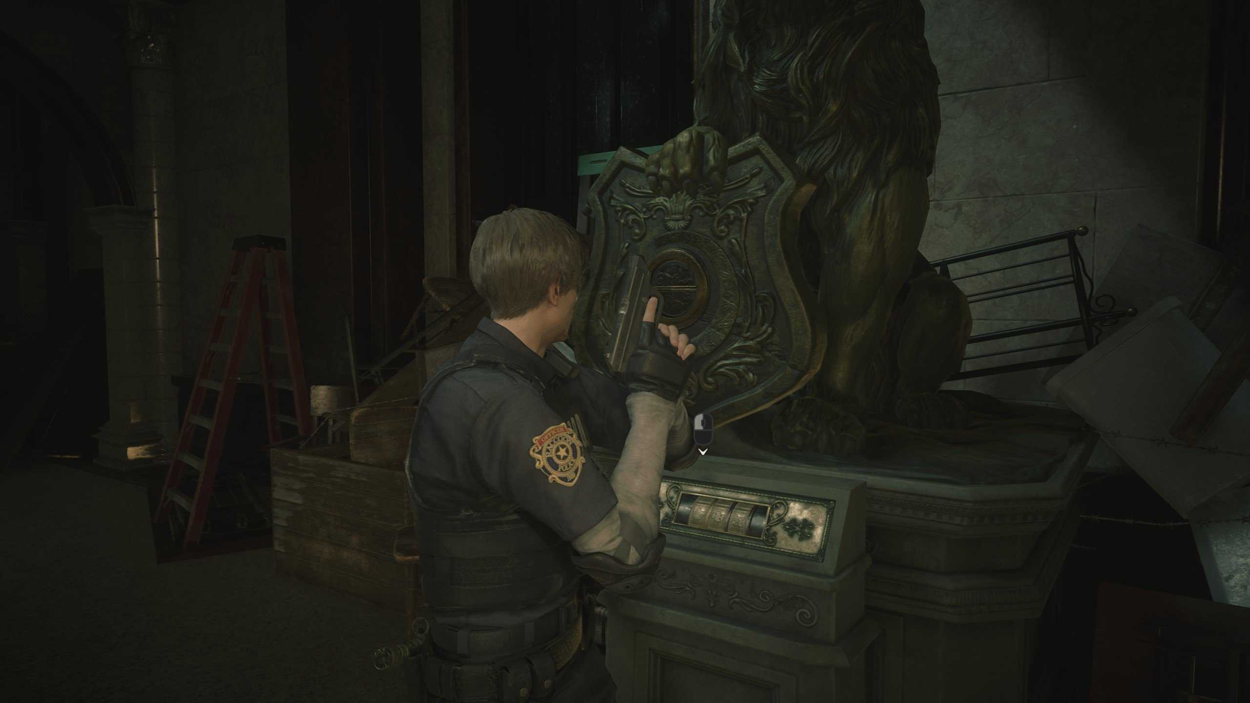 Резидент ивел 2 сейф в полицейском. Резидент ивел 2 ремейк. Резидент эвил 2 статуя Льва. Resident Evil 2 статуя Льва. Статуя Льва Resident Evil 2 Remake.